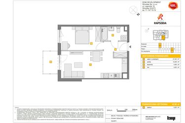 Rzut - Mieszkanie na sprzedaż 2 pokoje o powierzchni 42,59 m² - numer D.32 w Osiedle Rapsodia etap 2
