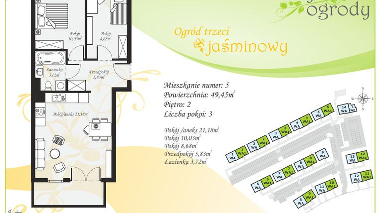 Rzut - Mieszkanie na sprzedaż 3 pokoje o powierzchni 49,38 m² - numer 106/5 w Trzy Ogrody
