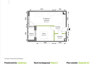 Rzut - Mieszkanie na sprzedaż 2 pokoje o powierzchni 44,12 m² - numer A1/02/30 w WUWA Vita