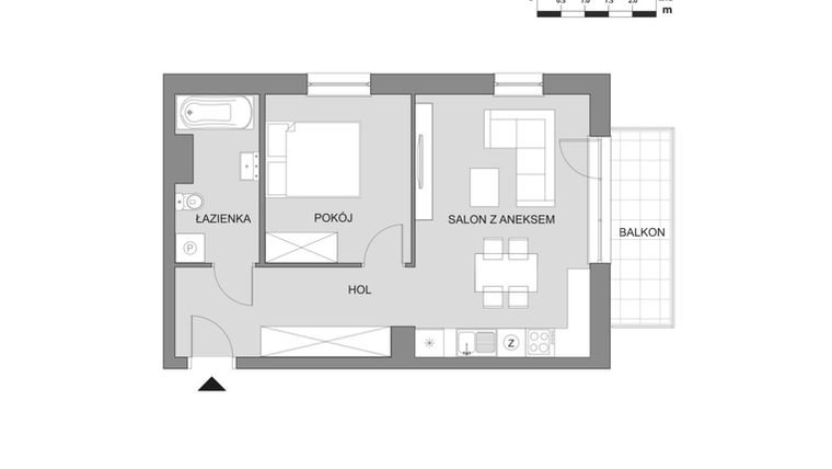 Rzut - Mieszkanie na sprzedaż 2 pokoje o powierzchni 45,63 m² - numer C1.1 w Osiedle Aleksandria II - budynek B