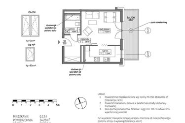 Rzut - Mieszkanie na sprzedaż 1 pokój o powierzchni 34,26 m² - numer G.1.2.4 w City Park bud. G i H