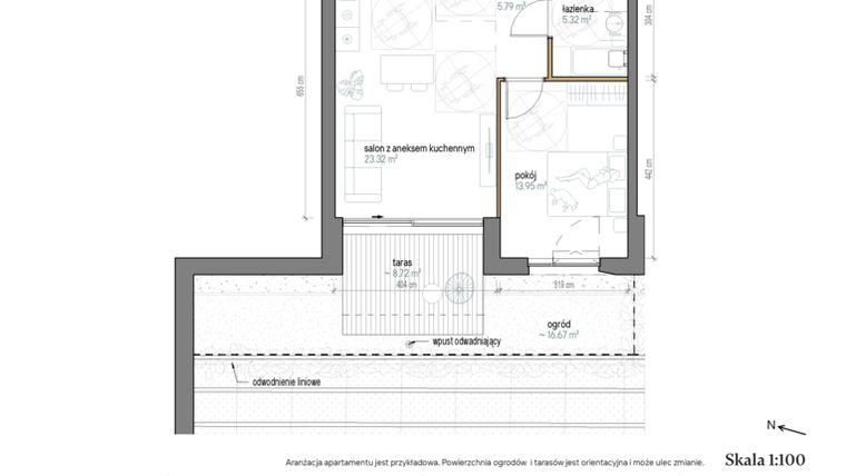 Rzut - Mieszkanie na sprzedaż 2 pokoje o powierzchni 48,38 m² - numer A/-1/4 w Kopernika 71
