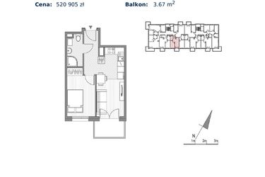 Rzut - Mieszkanie na sprzedaż 2 pokoje o powierzchni 31,57 m² - numer G.22 w Glogera bud. F i G