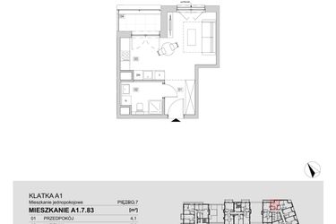 Rzut - Mieszkanie na sprzedaż 1 pokój o powierzchni 28,1 m² - numer A1.7.83 w ATAL Floriana