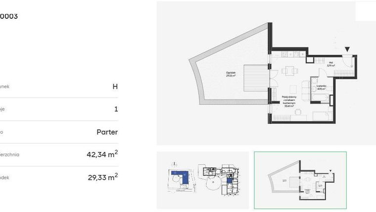 Rzut - Mieszkanie na sprzedaż 1 pokój o powierzchni 42,34 m² - numer HB0003 w Holm House 5