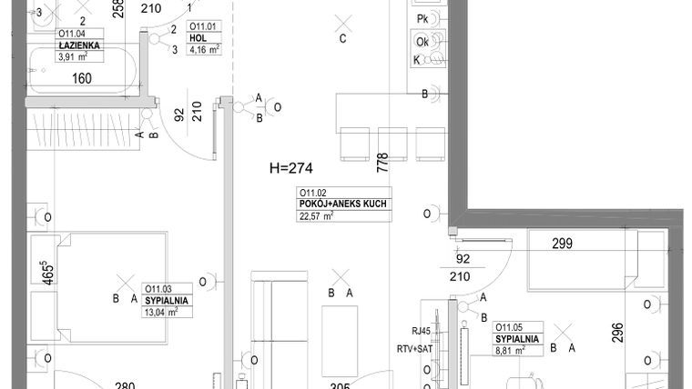 Rzut - Mieszkanie na sprzedaż 3 pokoje o powierzchni 54,31 m² - numer O11 w Miasto Ogród 6 - OSLO i SZTOKHOLM