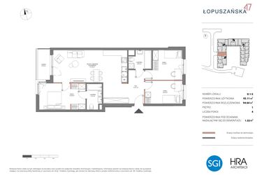 Rzut - Mieszkanie na sprzedaż 4 pokoje o powierzchni 94,64 m² - numer D.1.5 w Łopuszańska 47 - etap 2