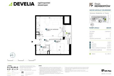 Rzut - Mieszkanie na sprzedaż 2 pokoje o powierzchni 37,51 m² - numer AB0205 w Stacja Rembertów
