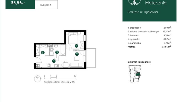 Rzut - Mieszkanie na sprzedaż 2 pokoje o powierzchni 33,56 m² - numer 4.A.1.01 w Murapol Mateczniq