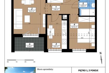 Rzut - Mieszkanie na sprzedaż 2 pokoje o powierzchni 46,64 m² - numer A/1/2 w Limone
