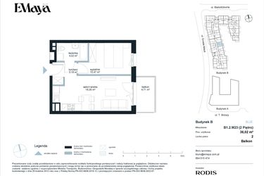 Rzut - Mieszkanie na sprzedaż 2 pokoje o powierzchni 36,02 m² - numer B1.2.M23 w EMaya
