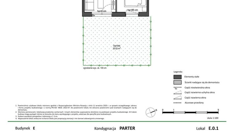 Rzut - Mieszkanie na sprzedaż 2 pokoje o powierzchni 32,35 m² - numer E.0.1 w Nowy Świat Ostoja etap II - EFG