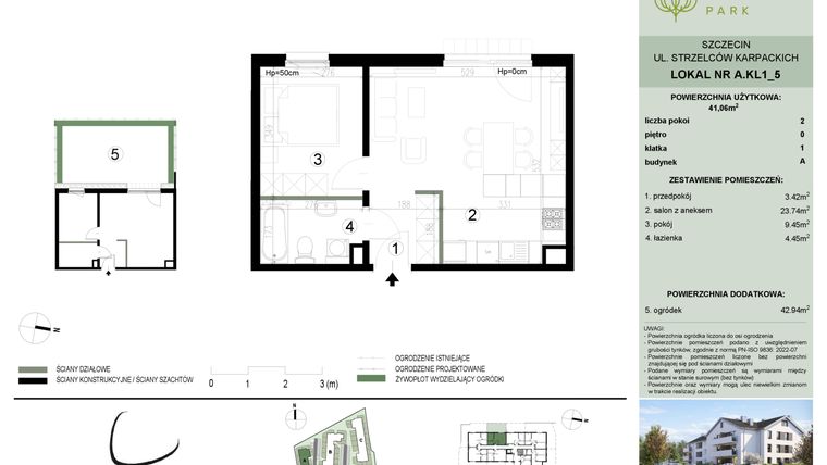 Rzut - Mieszkanie na sprzedaż 2 pokoje o powierzchni 41,06 m² - numer A.1.5 w Bukovo Park
