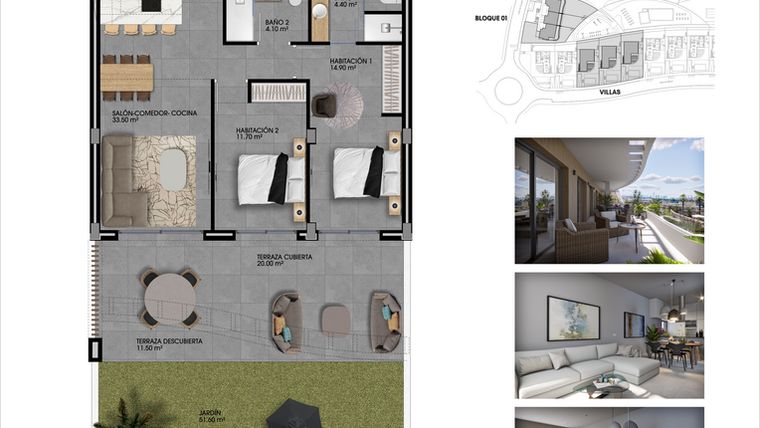 Rzut - Mieszkanie na sprzedaż 2 pokoje o powierzchni 100 m² - numer 11 w Apartamenty w Finestrat - 25789945