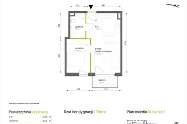 Rzut - Mieszkanie na sprzedaż 2 pokoje o powierzchni 38,15 m² - numer 1.1.13 w Aroniowa Vita