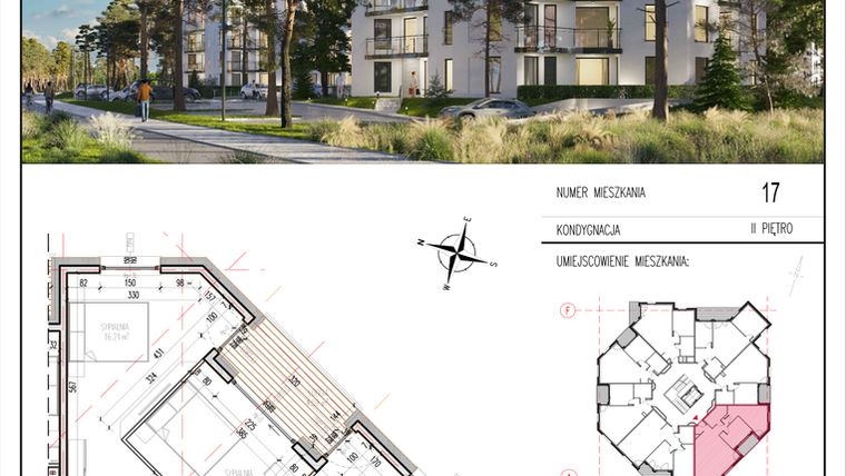 Rzut - Mieszkanie na sprzedaż 3 pokoje o powierzchni 68,09 m² - numer 17 w Grasera 12