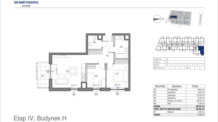 Rzut - Mieszkanie na sprzedaż 2 pokoje o powierzchni 44,45 m² - numer HB0449 w Park Skandynawia V