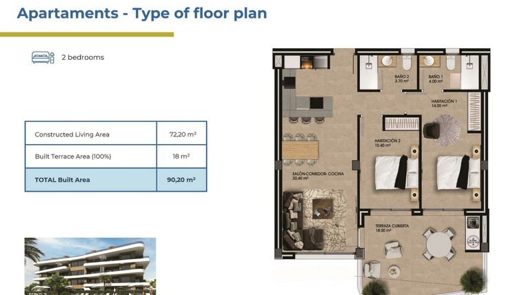 Rzut - Mieszkanie na sprzedaż 2 pokoje o powierzchni 90,2 m² - numer 6-2 w Apartamenty w Orihuela - 73289875
