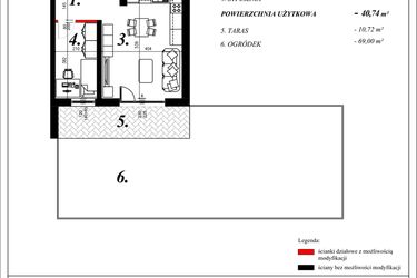 Rzut - Mieszkanie na sprzedaż 2 pokoje o powierzchni 40,74 m² - numer 2 w Enklawa Milanówek