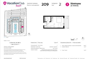 Rzut - Mieszkanie na sprzedaż 1 pokój o powierzchni 23 m² - numer 209 w VacationClub Resort