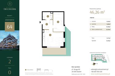 Rzut - Mieszkanie na sprzedaż 2 pokoje o powierzchni 46,26 m² - numer 64 w Rezydencja Świerkowa