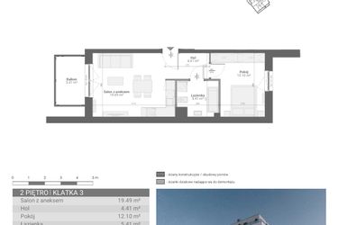 Rzut - Mieszkanie na sprzedaż 2 pokoje o powierzchni 41,41 m² - numer M49 w Ultra Marina etap II