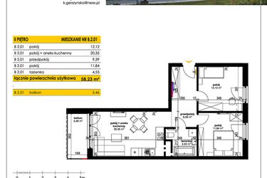 Rzut - Mieszkanie na sprzedaż 3 pokoje o powierzchni 58,23 m² - numer B 2.01 w Park Moniuszki II C