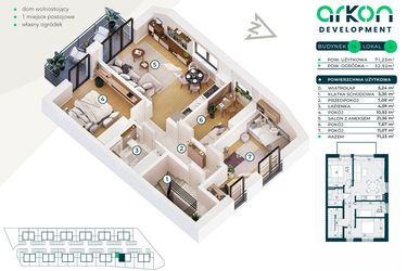 Rzut - Mieszkanie na sprzedaż 4 pokoje o powierzchni 67,08 m² - numer 16/2 w Nova Jurajska