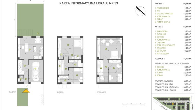 Rzut - Dom na sprzedaż 4 pokoje o powierzchni 140,28 m² - numer 53 w Leśne Wzgórza etap I-II
