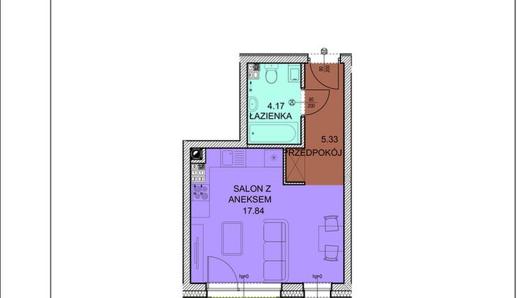 Rzut - Mieszkanie na sprzedaż 1 pokój o powierzchni 27,34 m² - numer D26 w Osiedle Zuchów