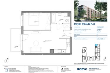 Rzut - Mieszkanie na sprzedaż 2 pokoje o powierzchni 40,18 m² - numer RR/6B/E/2/1 w Royal Residence 6B