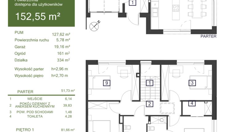 Rzut - Dom na sprzedaż 5 pokoi o powierzchni 152,55 m² - numer 31H w Osiedle Żywiczna