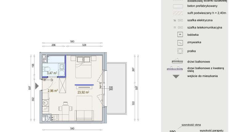 Rzut - Mieszkanie na sprzedaż 1 pokój o powierzchni 30,35 m² - numer D/5/1/1A w Modern Mokotów bud. F1 i F2