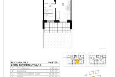 Rzut - Mieszkanie na sprzedaż 2 pokoje o powierzchni 42,96 m² - numer 3A-0.3 w Gardenia Pogodno