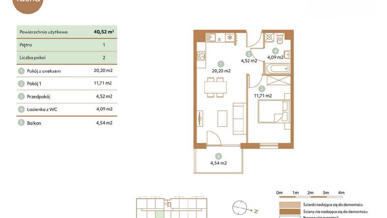 Rzut - Mieszkanie na sprzedaż 2 pokoje o powierzchni 40,52 m² - numer D25-1 w Fauna