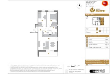 Rzut - Mieszkanie na sprzedaż 3 pokoje o powierzchni 63,97 m² - numer N7 w Wille Biskupin III
