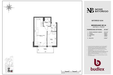 Rzut - Mieszkanie na sprzedaż 2 pokoje o powierzchni 39,15 m² - numer A24 w Nowe Batorego 2