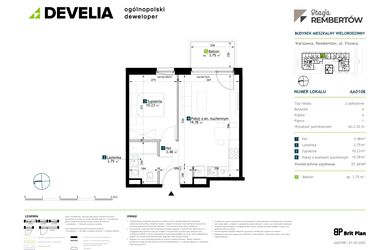 Rzut - Mieszkanie na sprzedaż 2 pokoje o powierzchni 37,24 m² - numer AA0108 w Stacja Rembertów