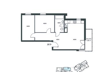 Rzut - Mieszkanie na sprzedaż 3 pokoje o powierzchni 62,71 m² - numer 20 w Wzgórze Krzemionki II