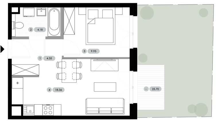 Rzut - Mieszkanie na sprzedaż 2 pokoje o powierzchni 36,84 m² - numer A.0.M5 w Nowe Radwanice