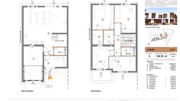 Rzut - Dom na sprzedaż 5 pokoi o powierzchni 130,78 m² - numer C.1 w Osiedle Prestige - Stare Babice