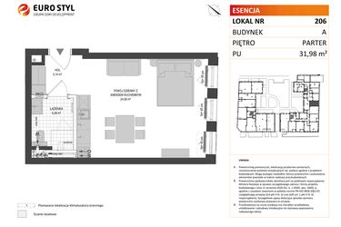 Rzut - Mieszkanie na sprzedaż 1 pokój o powierzchni 31,98 m² - numer A.206 w Esencja - Apartamenty inwestycyjne