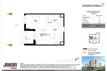 Rzut - Mieszkanie na sprzedaż 2 pokoje o powierzchni 40,92 m² - numer 77.5 w Strzeszyńska 77