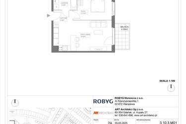 Rzut - Mieszkanie na sprzedaż 2 pokoje o powierzchni 39,99 m² - numer 3.10.3M01 w Szumilas etap III