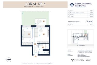 Rzut - Mieszkanie na sprzedaż 2 pokoje o powierzchni 31,06 m² - numer 6 w Wypoczynkowa Residence - apartamenty inwestycyjne