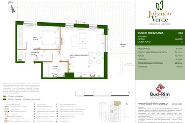 Rzut - Mieszkanie na sprzedaż 2 pokoje o powierzchni 48,59 m² - numer 3 w Julianów Verde