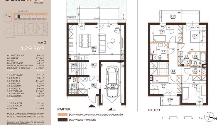 Rzut - Dom na sprzedaż 5 pokoi o powierzchni 129,3 m² - numer 2 w Domkove Widzew etap 2