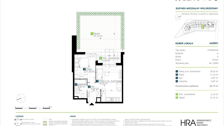 Rzut - Mieszkanie na sprzedaż 2 pokoje o powierzchni 38,15 m² - numer AA0001 w M Bemowo