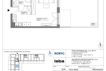 Rzut - Mieszkanie na sprzedaż 1 pokój o powierzchni 28,68 m² - numer PPO/W/A/0/2 w Port Popowice bud. W