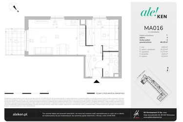 Rzut - Mieszkanie na sprzedaż 2 pokoje o powierzchni 48,19 m² - numer MA016 w Ale!Ken